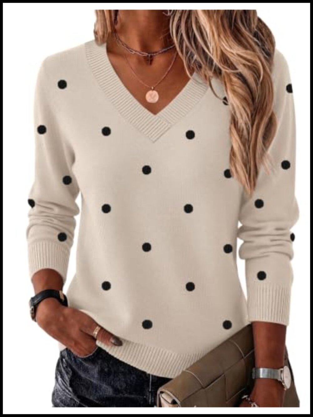 Women's V Neck Knit Pullover Sweater Long Sleeve Lightweight Fall Top